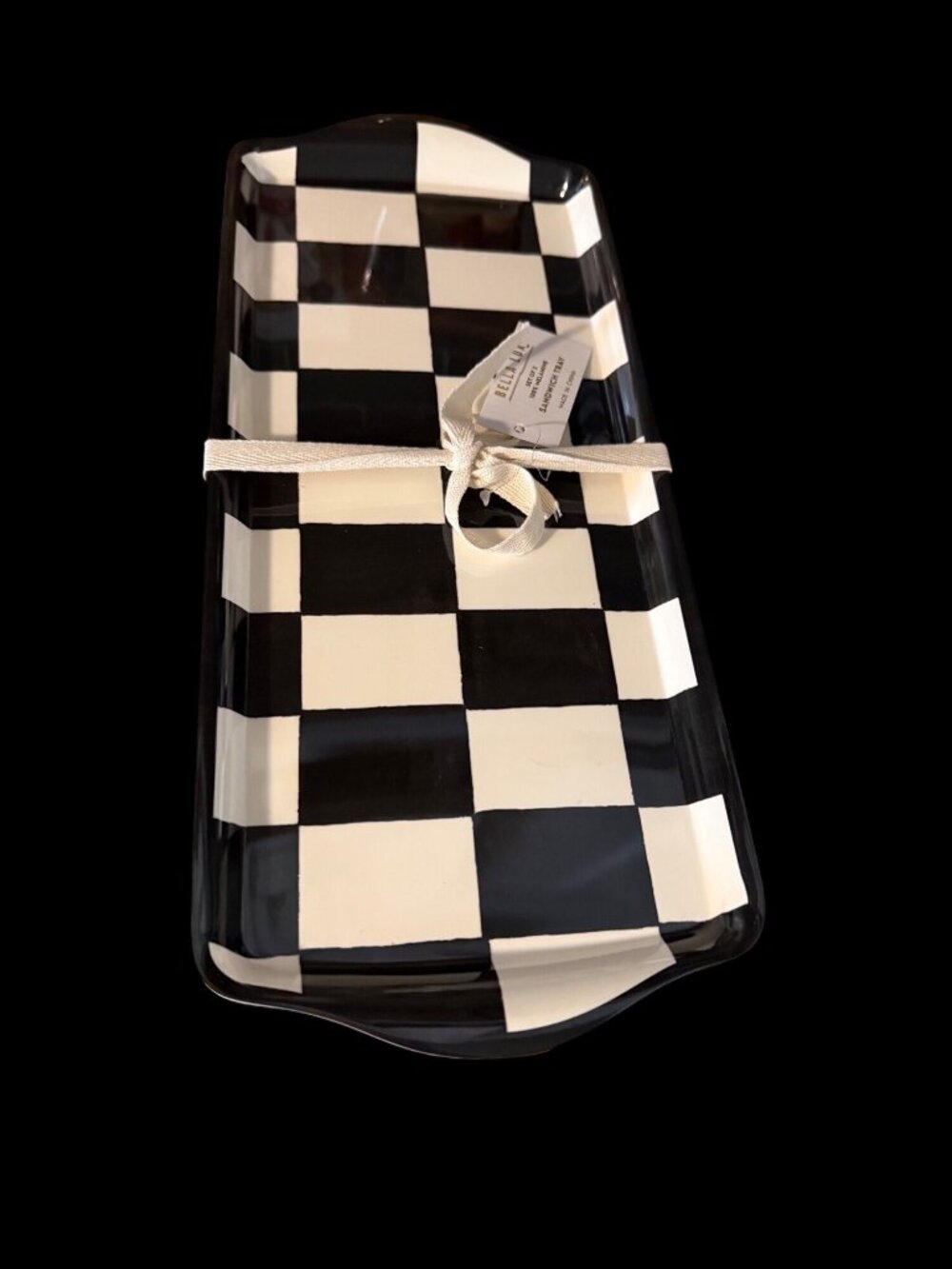 Bella Lux Black White Checkered Melamine Sandwich Tray 15" Childs Inspired Retro